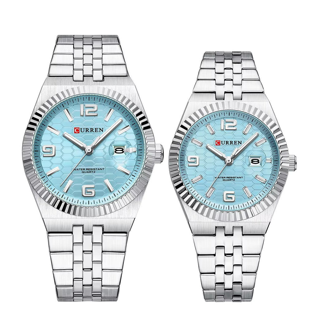 Curren 8498 couple watch set - Silver Sky