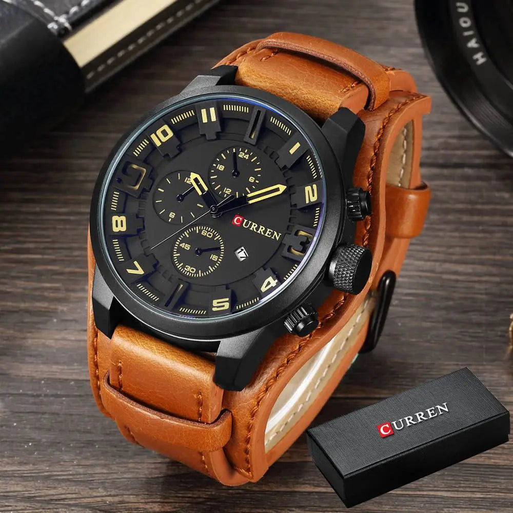 Curren Sport Military Watch — Leather Strap, Date