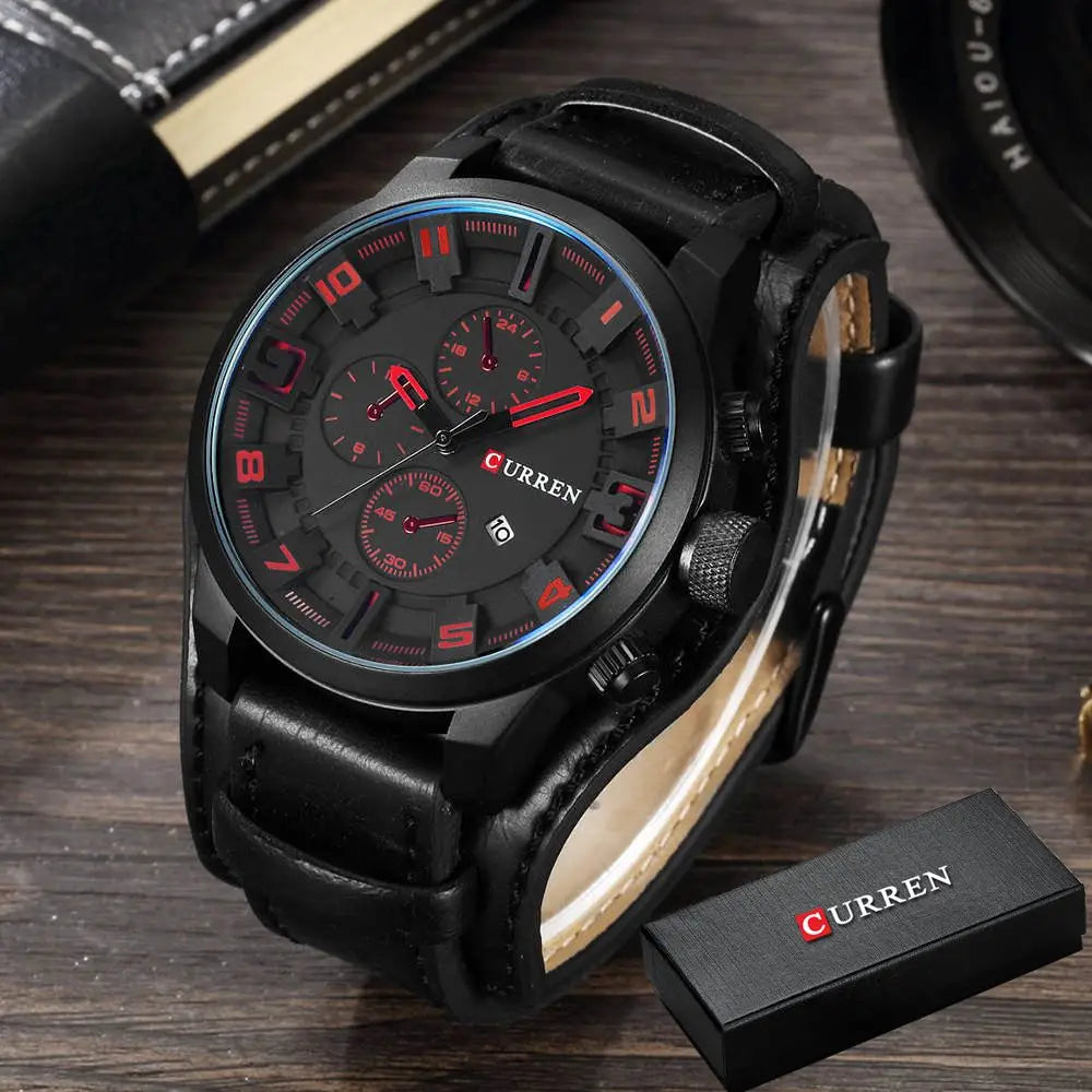 Curren Sport Military Watch — Leather Strap, Date