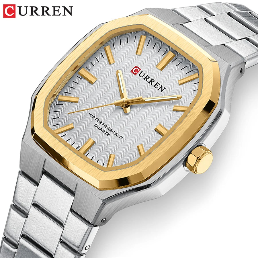 Curren Square-Case Sport Watch — Steel Band