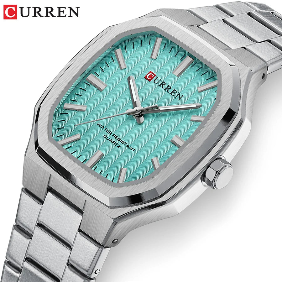 Curren Square-Case Sport Watch — Steel Band
