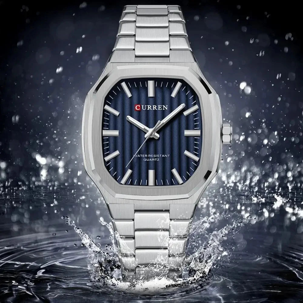 Curren Square-Case Sport Watch — Steel Band