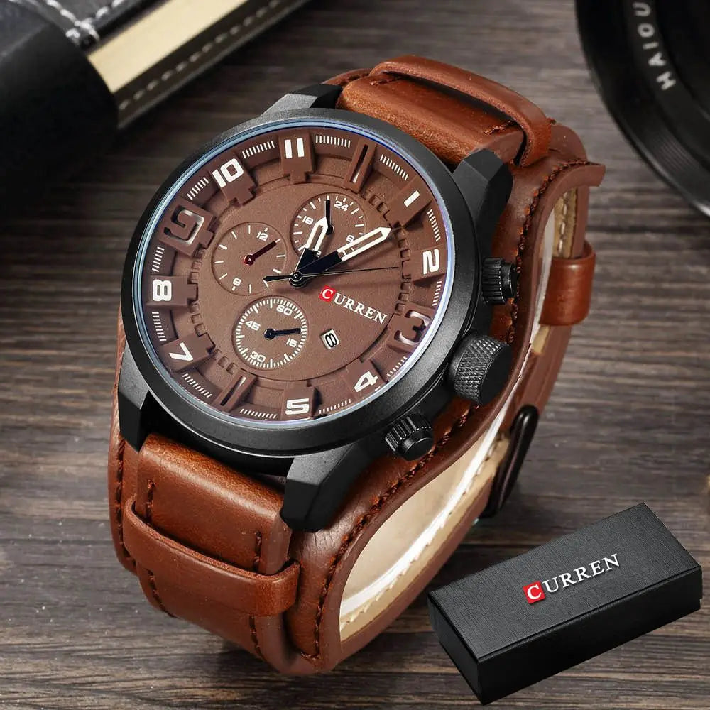 Curren Sport Military Watch — Leather Strap, Date