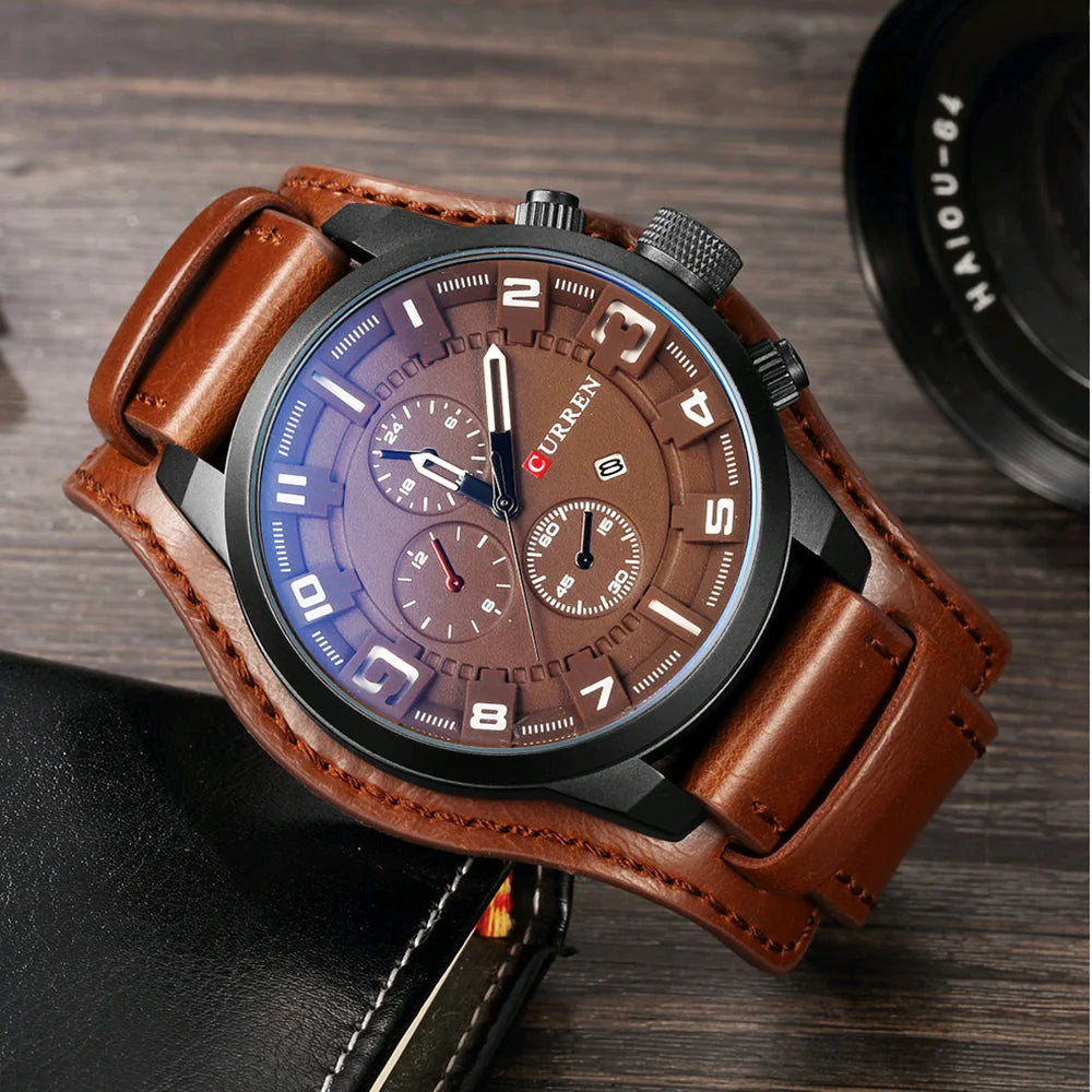 Curren Sport Military Watch — Leather Strap, Date