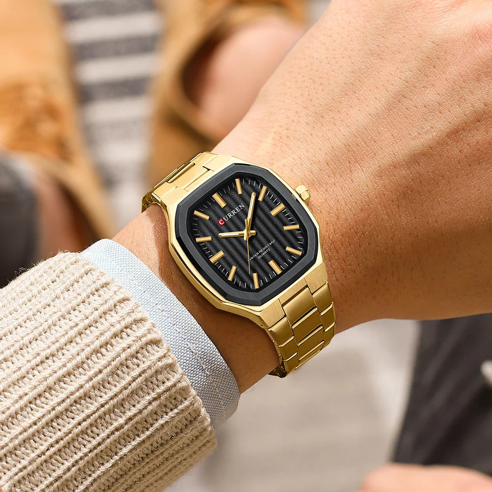 Curren Square-Case Sport Watch — Steel Band