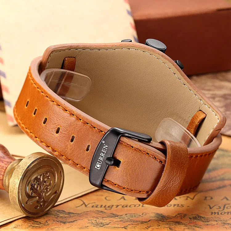 Curren Sport Military Watch — Leather Strap, Date