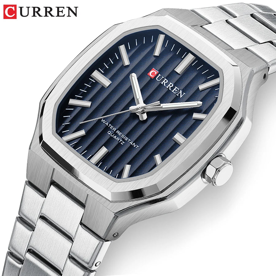 Curren Square-Case Sport Watch — Steel Band