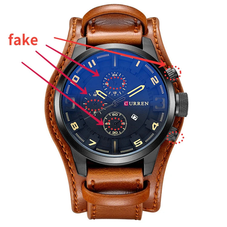 Curren Sport Military Watch — Leather Strap, Date