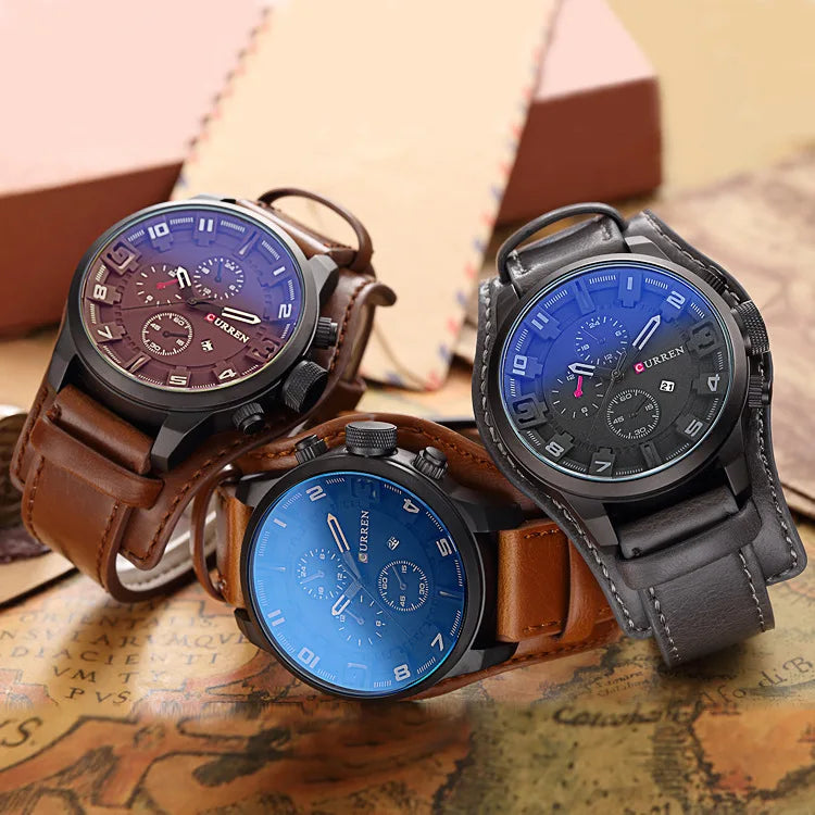 Curren Sport Military Watch — Leather Strap, Date