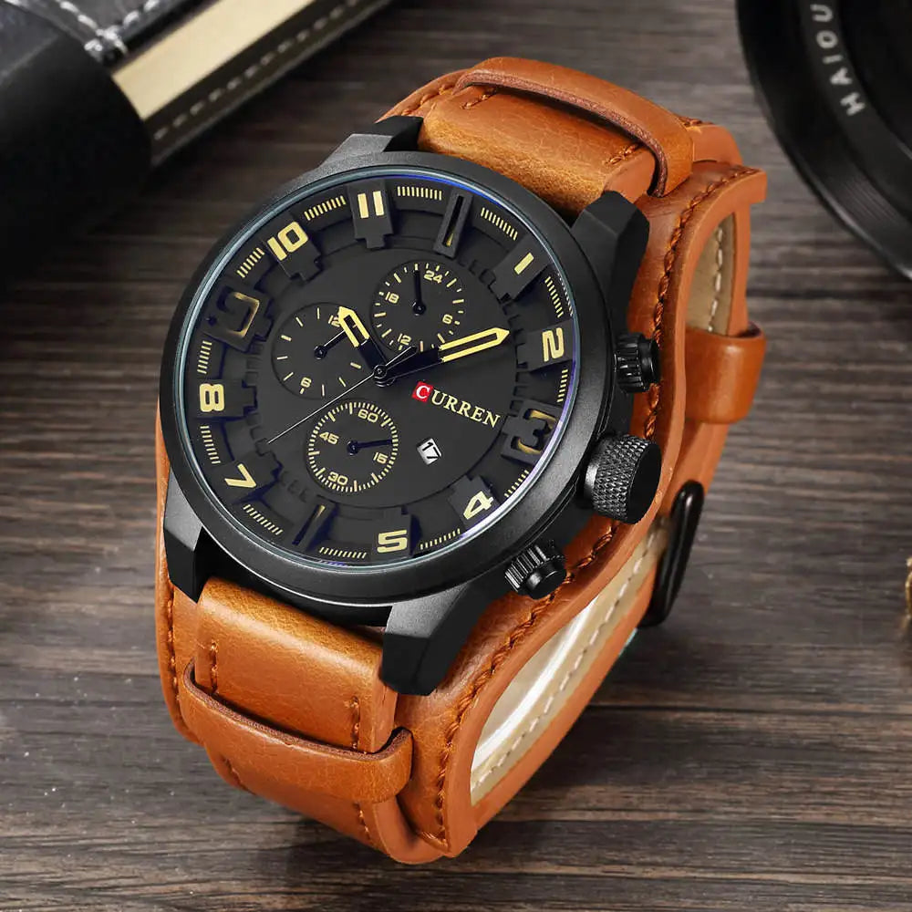Curren Sport Military Watch — Leather Strap, Date