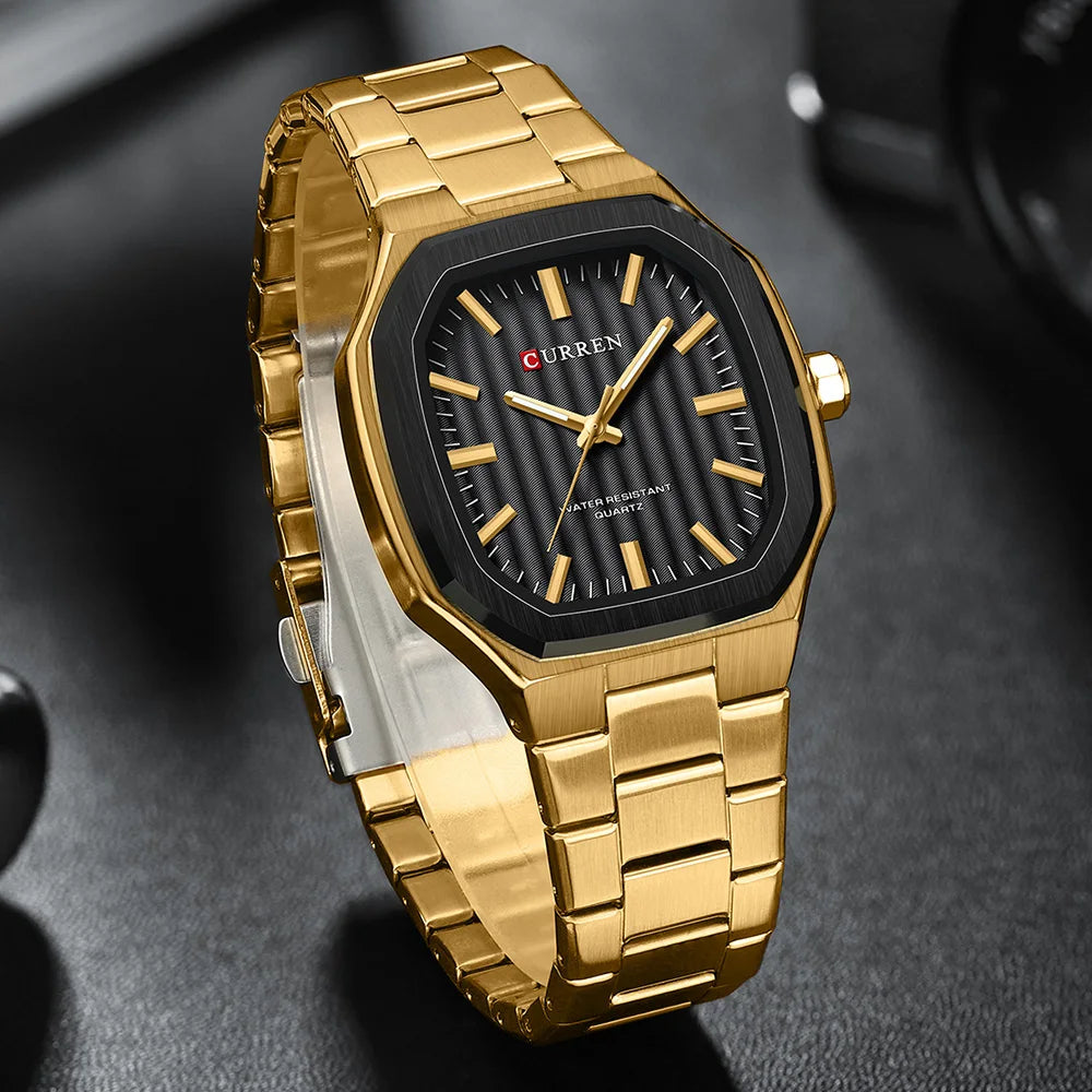 Curren Square-Case Sport Watch — Steel Band