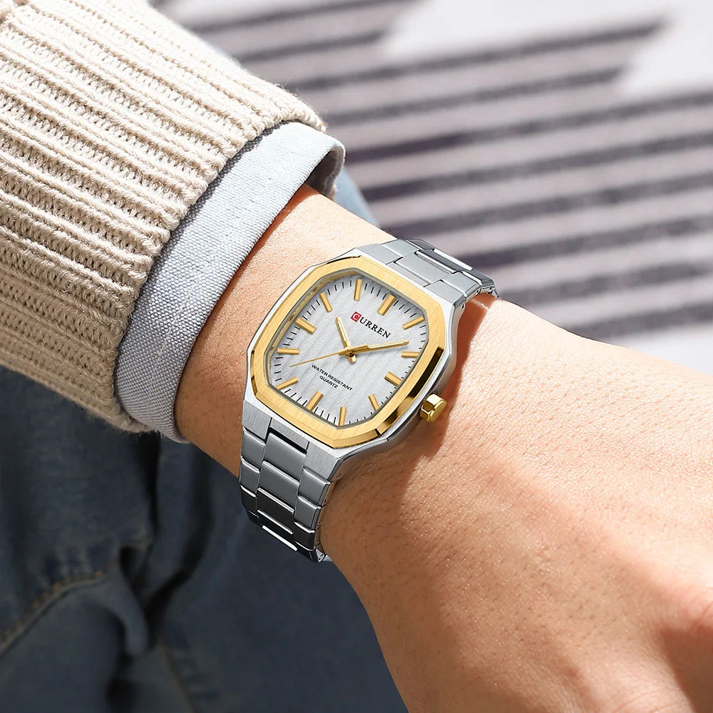 Curren Square-Case Sport Watch — Steel Band