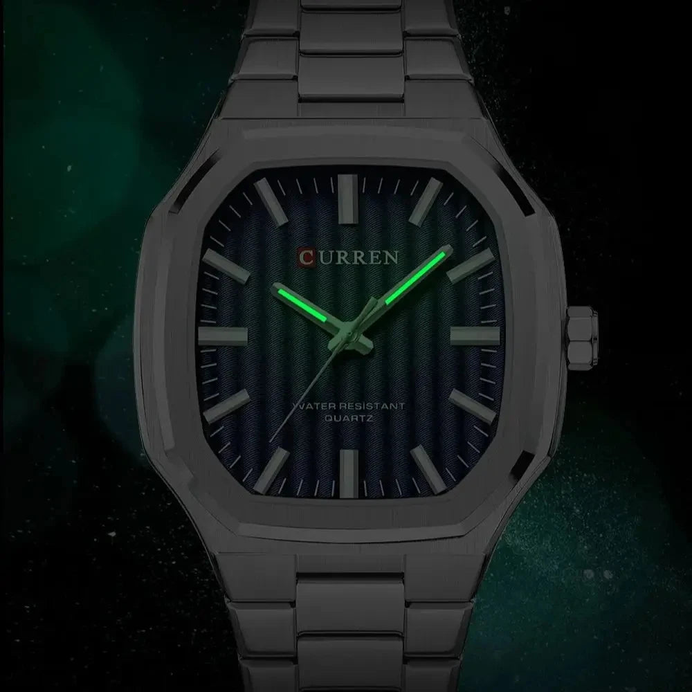 Curren Square-Case Sport Watch — Steel Band