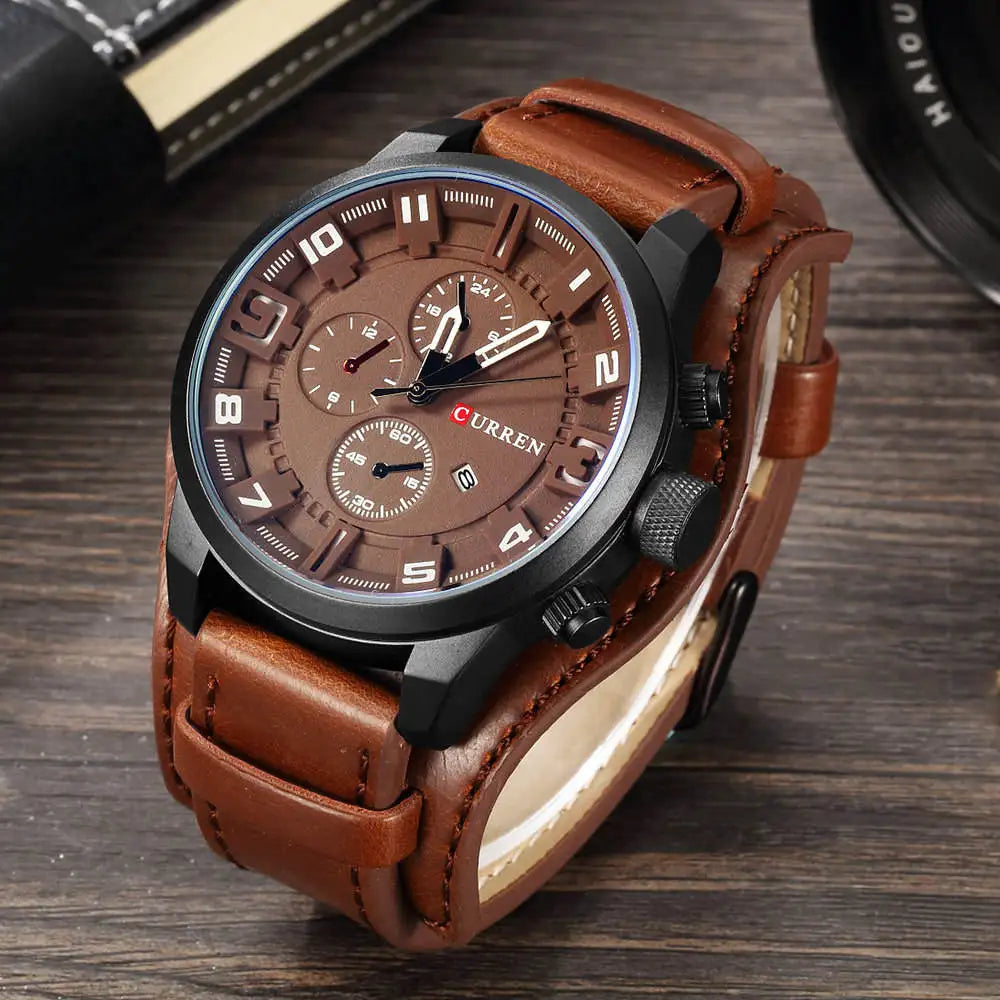 Curren Sport Military Watch — Leather Strap, Date