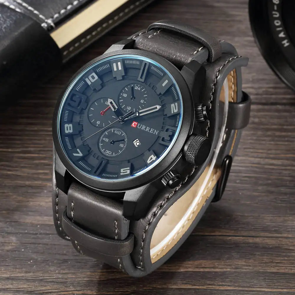 Curren Sport Military Watch — Leather Strap, Date