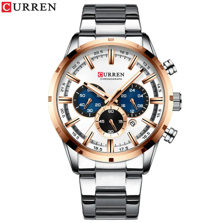 Curren 8355 Blue Dial Chronograph - Silver White