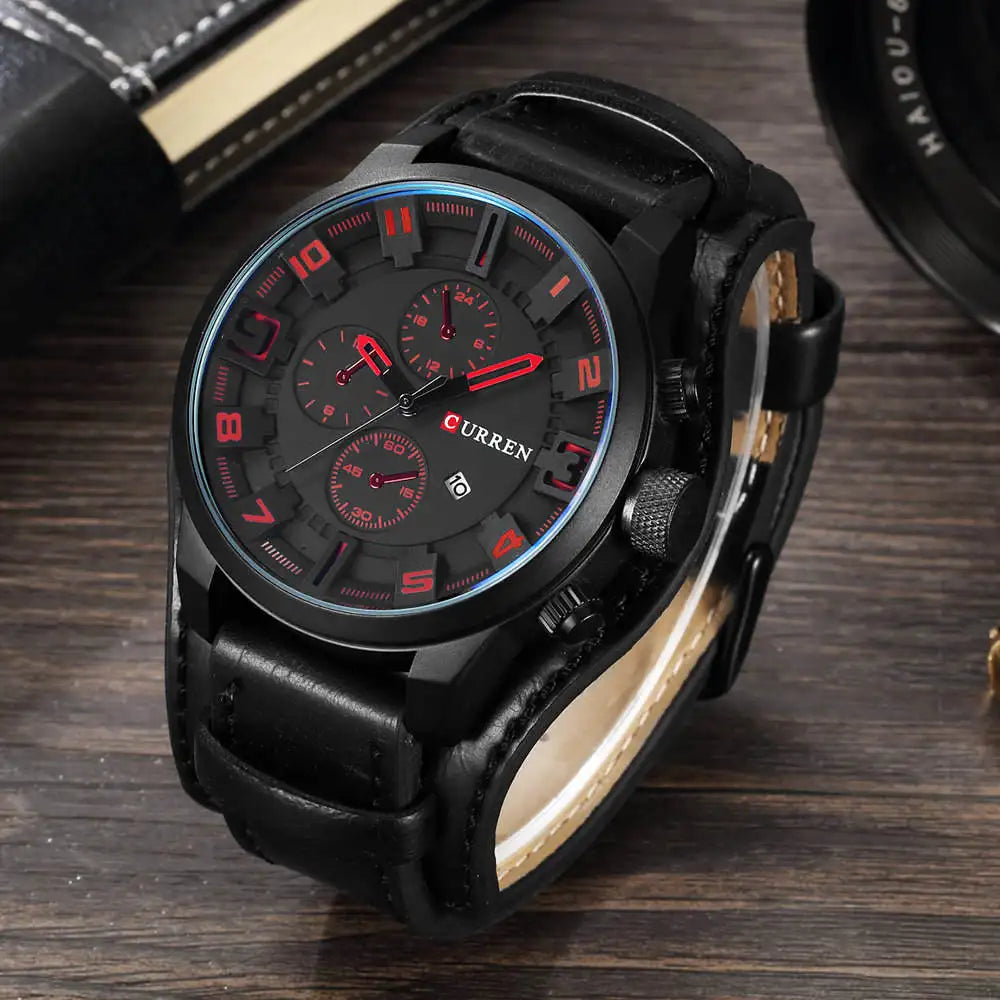 Curren Sport Military Watch — Leather Strap, Date