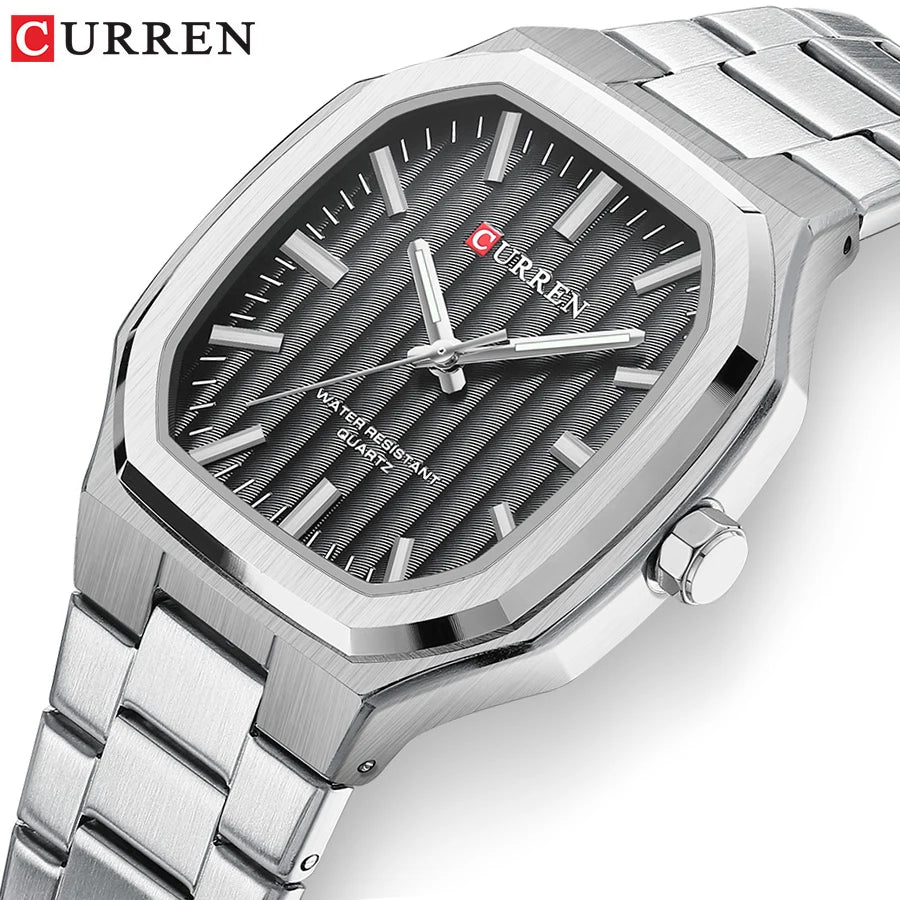 Curren Square-Case Sport Watch — Steel Band