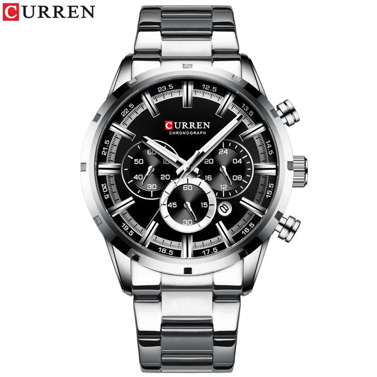 Curren 8355 Blue Dial Chronograph - Silver Black