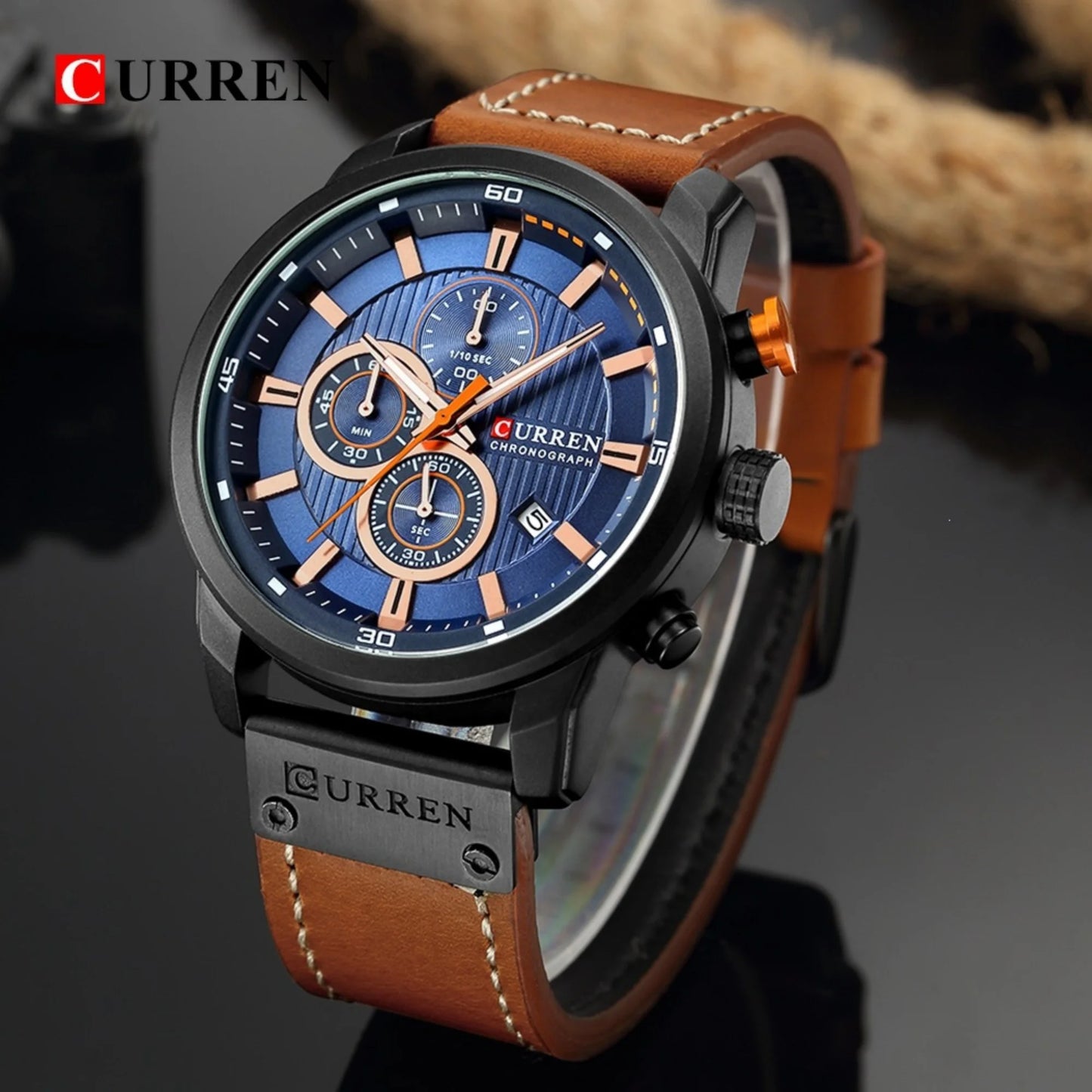 Curren Business Watch — Leather Strap, Calendar Function