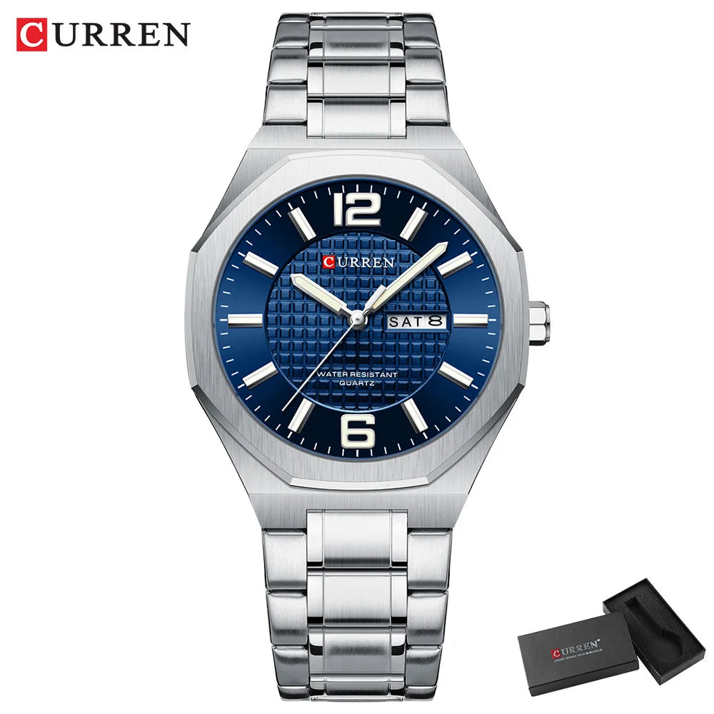 CURREN 8476 Fashion Minimalist Men's Quartz Watches Stainless Steel Band Casual Business Day-Date Dial Luminous Hands Wristwatches
