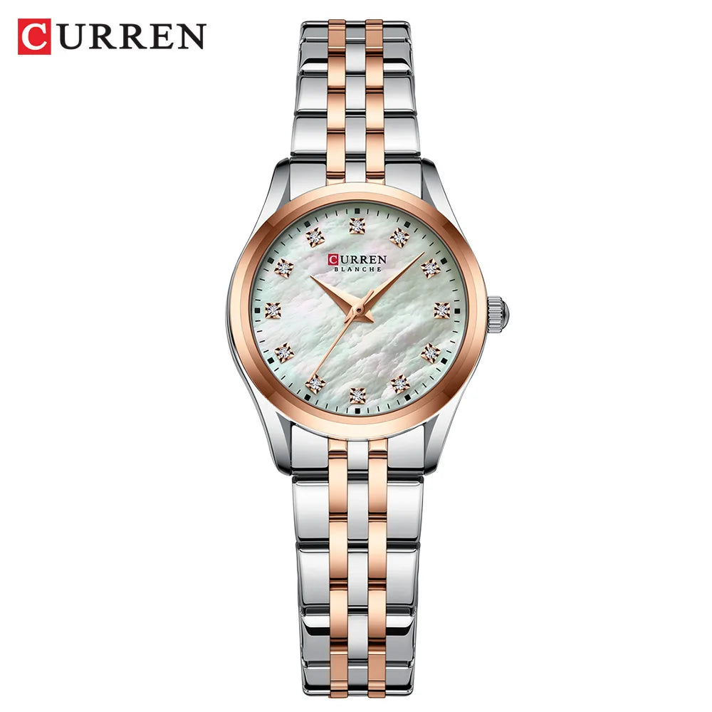 Curren Rhinestone Shell-Dial Watch — Two-Tone Steel, Women's