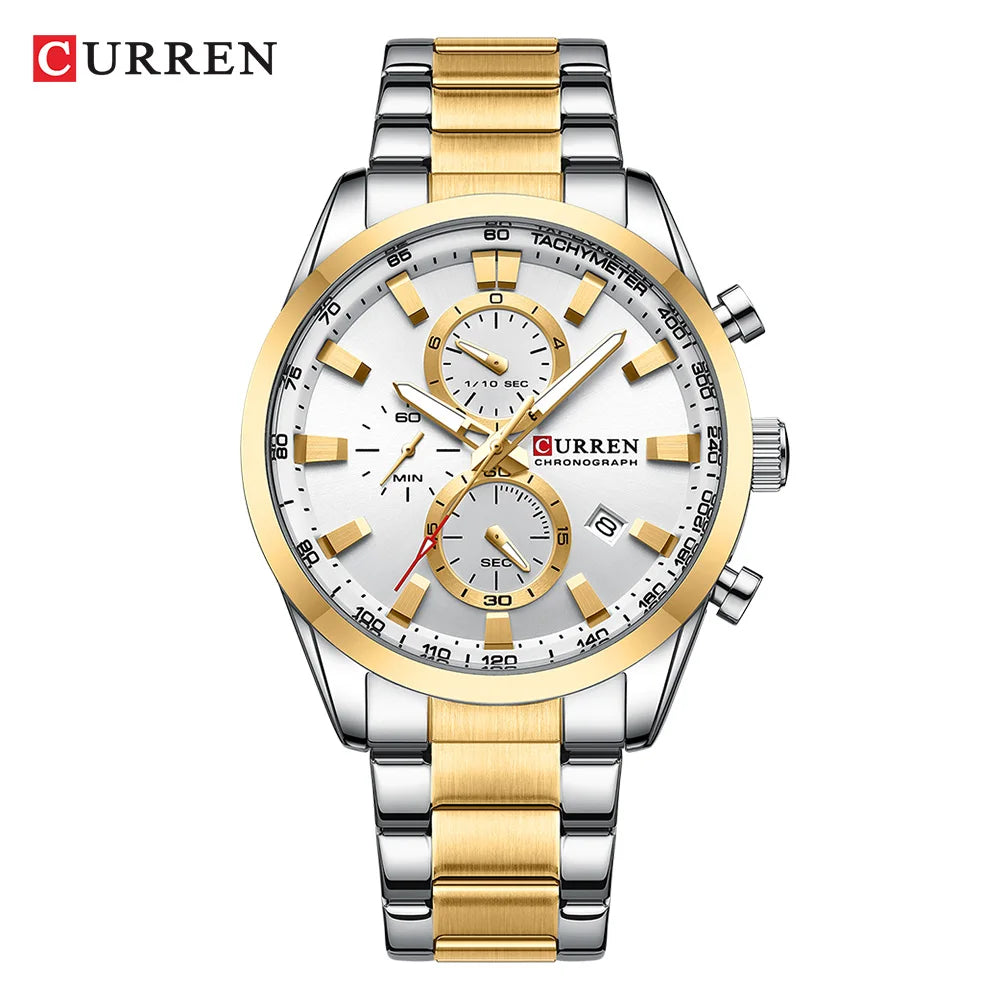 Curren Quartz Chrono Sport Watch - Gold White