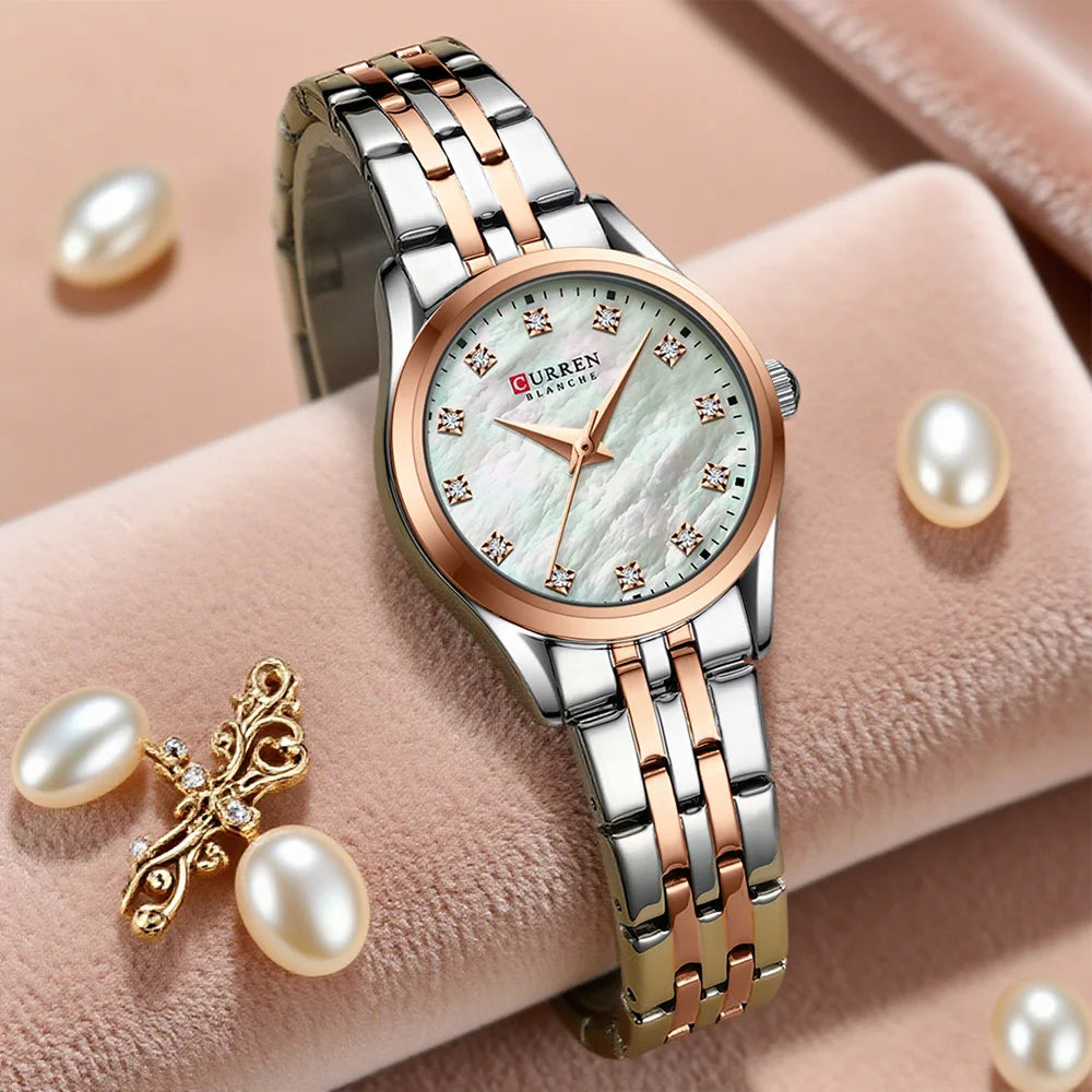 Curren Rhinestone Shell-Dial Watch — Two-Tone Steel, Women's