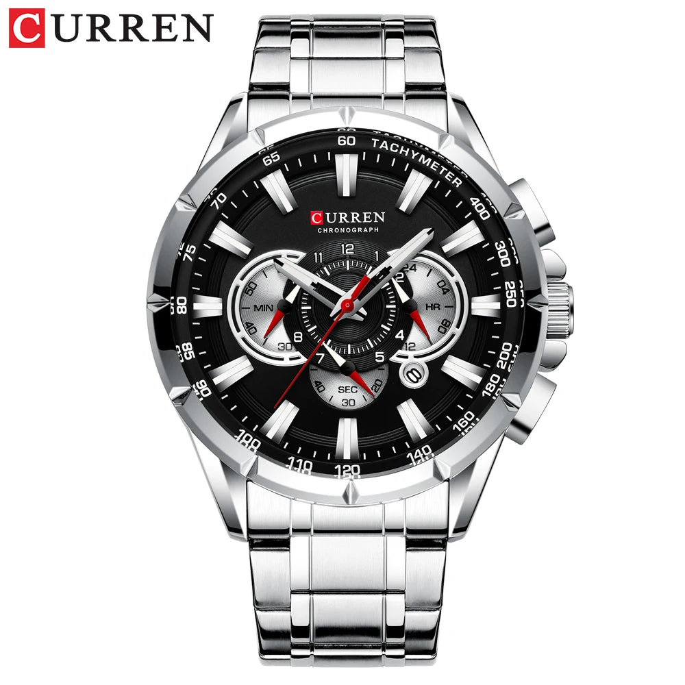 Curren 8363 Casual Sport Chronograph - Silver Black