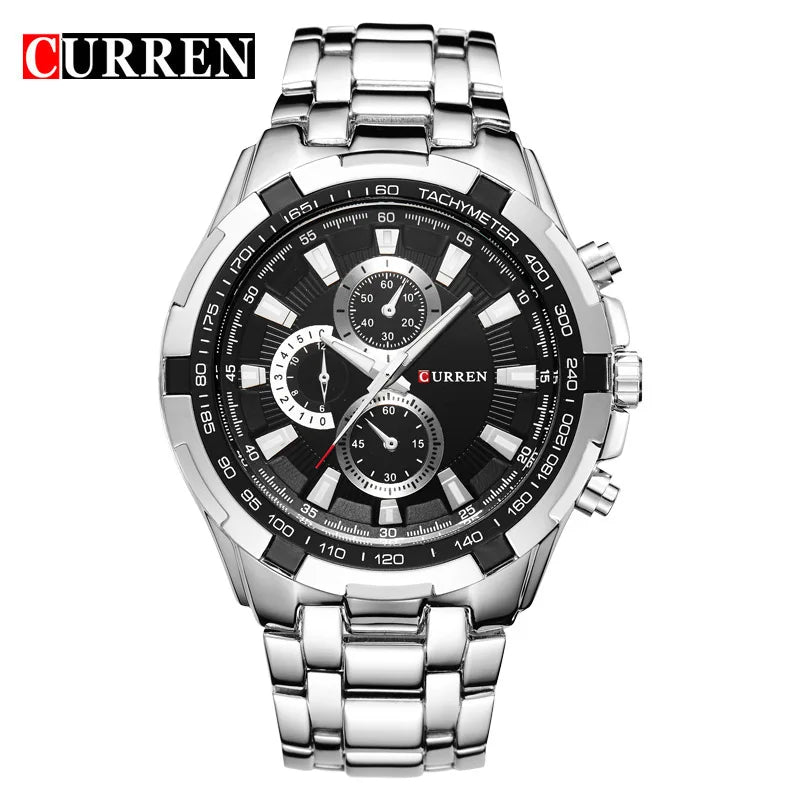 Curren Top Brand Tachymeter Chronograph - Silver Black