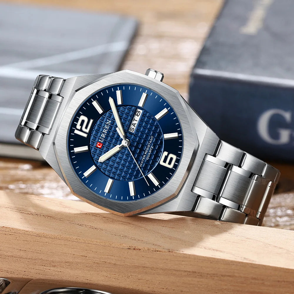 CURREN 8476 Fashion Minimalist Men's Quartz Watches Stainless Steel Band Casual Business Day-Date Dial Luminous Hands Wristwatches