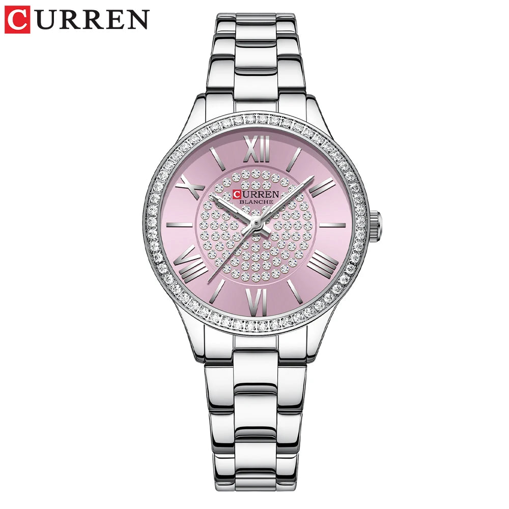 Curren 9084 Crystal Pave Dial Watch - Silver Pink