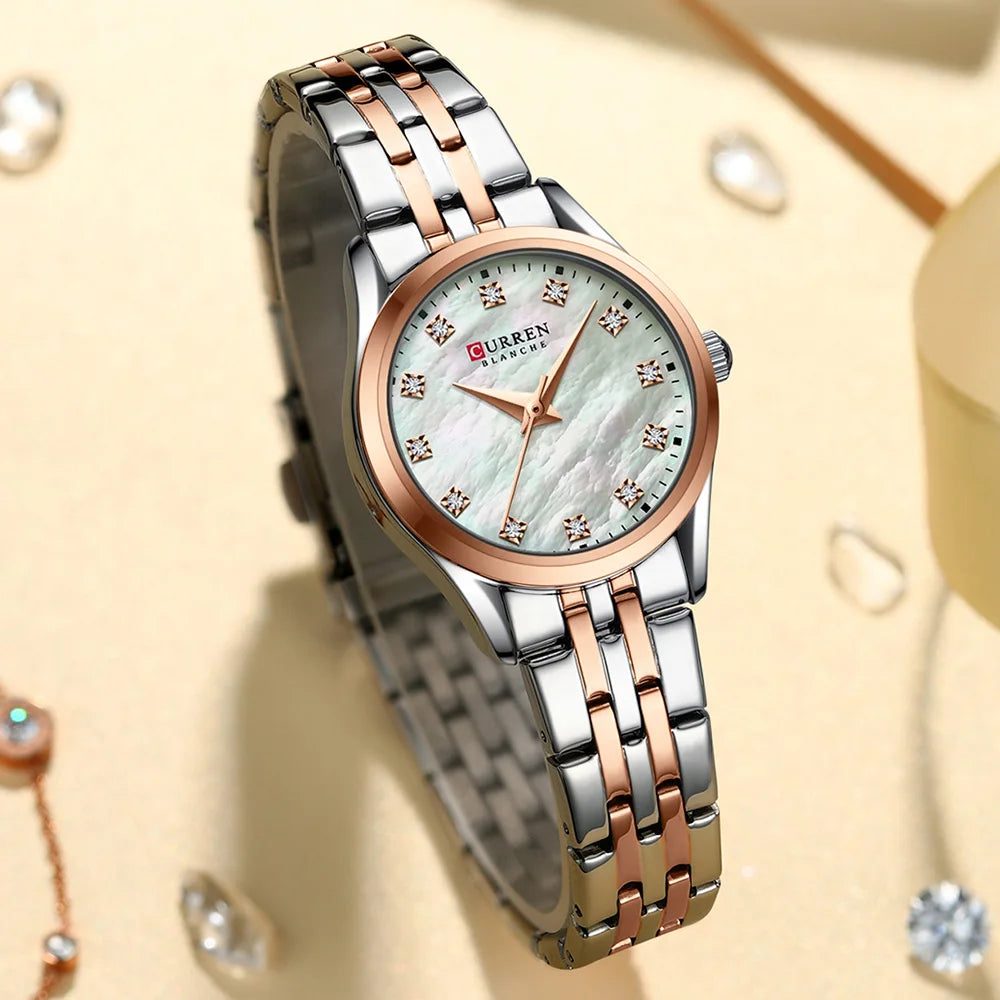 Curren Rhinestone Shell-Dial Watch — Two-Tone Steel, Women's