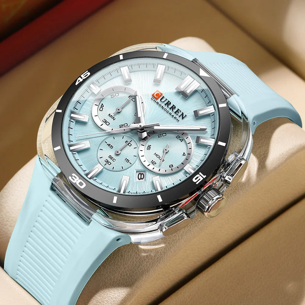 Curren 8502 Sport Chronograph - Mint Blue angled