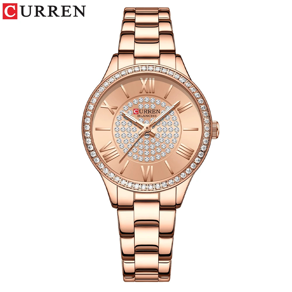 Curren 9084 Crystal Pave Dial Watch - Rose