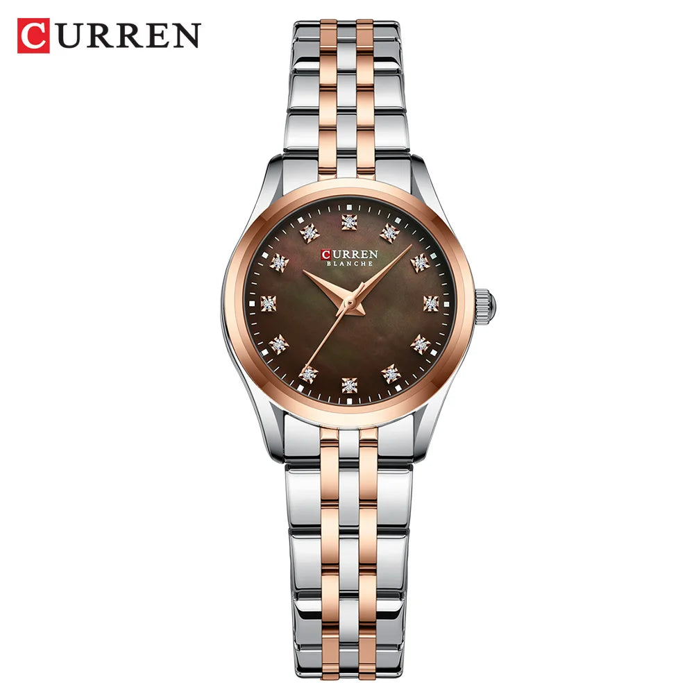 Curren Rhinestone Shell-Dial Watch — Two-Tone Steel, Women's