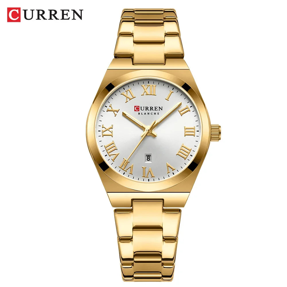 Curren Roman Numeral Bracelet Watch - Gold White