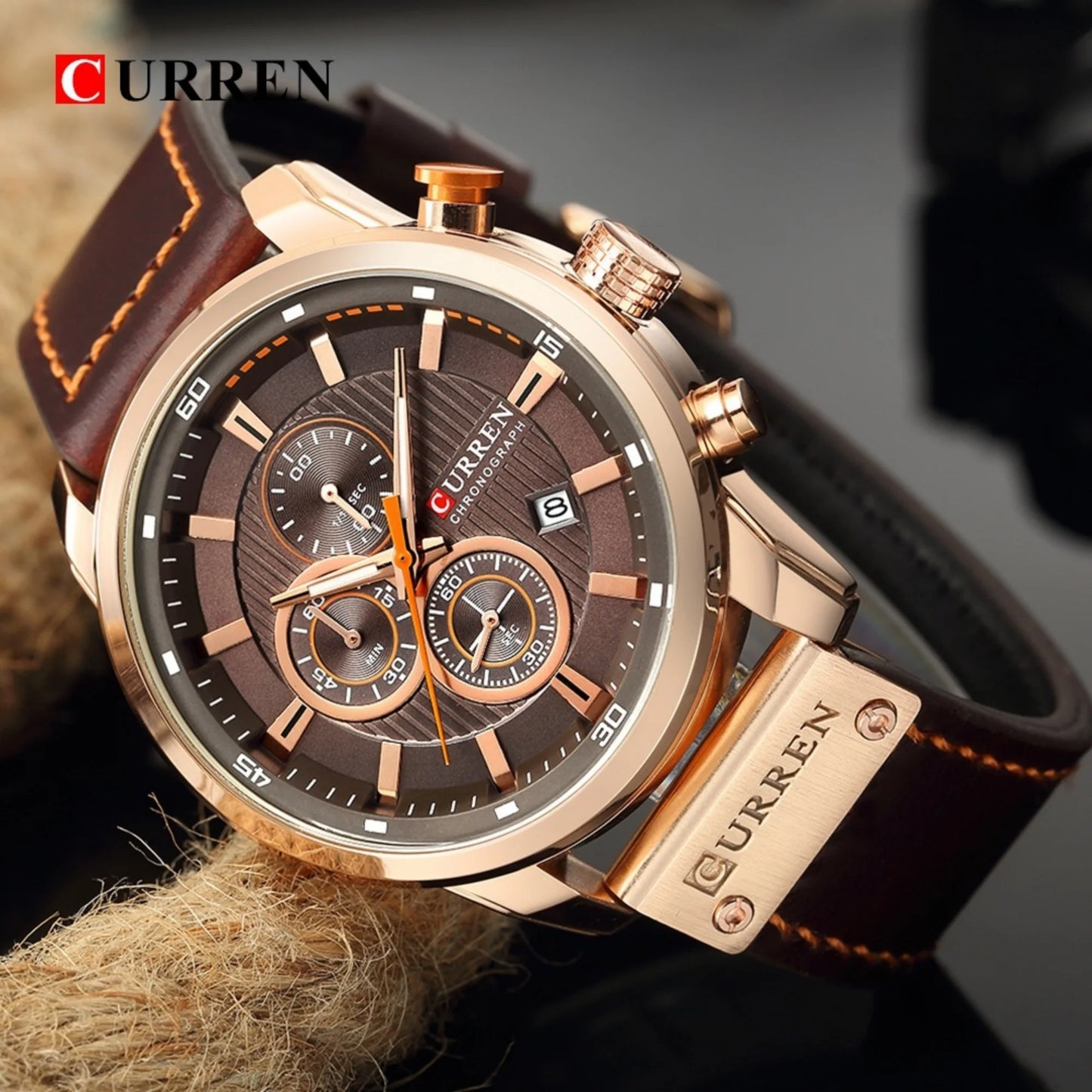 Curren Business Watch — Leather Strap, Calendar Function