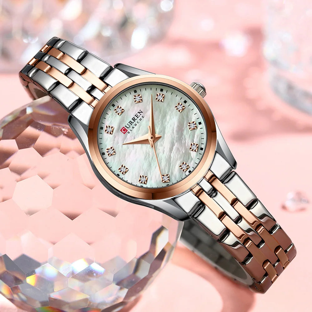 Curren Rhinestone Shell-Dial Watch — Two-Tone Steel, Women's