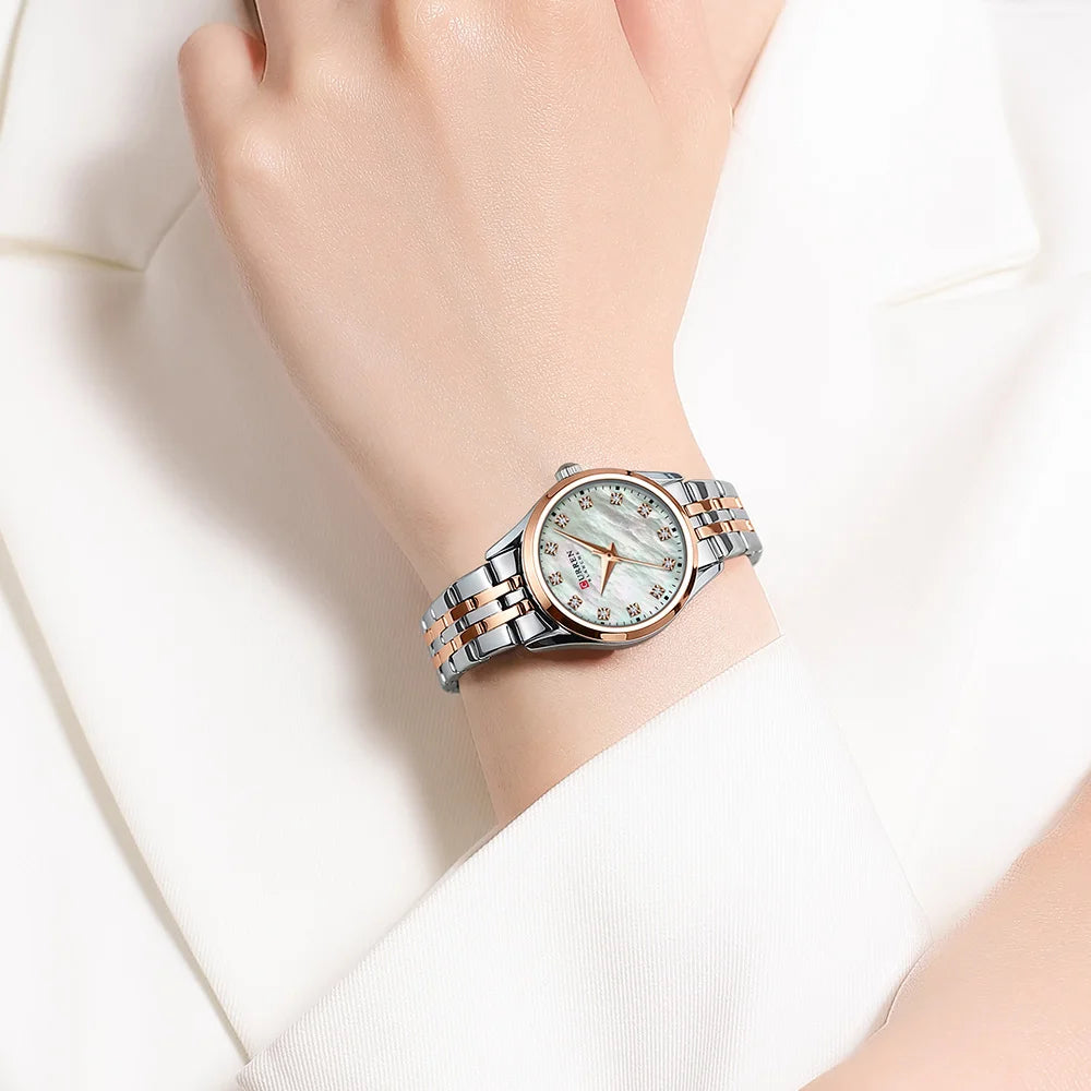 Curren Rhinestone Shell-Dial Watch — Two-Tone Steel, Women's