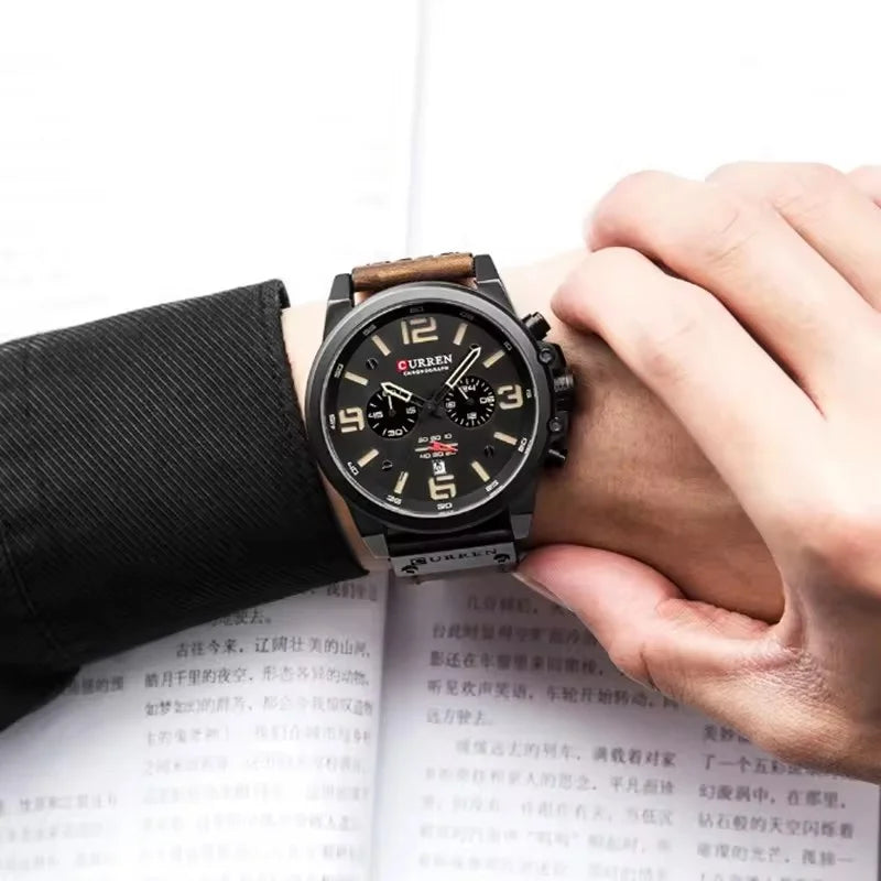 Curren 8314 Men Casual Chronograph Sport Military Calendar Quartz Wrist Watch for Man Business Leather Waterproof Male Clock
