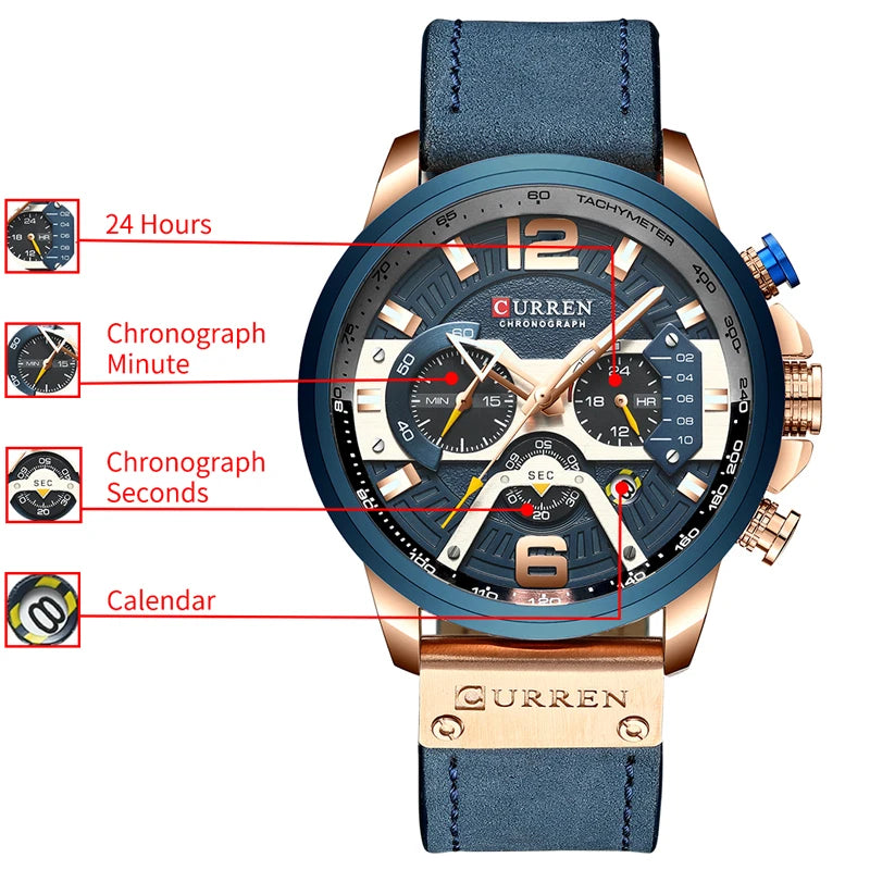 Curren 8329 Chronograph subdial functions