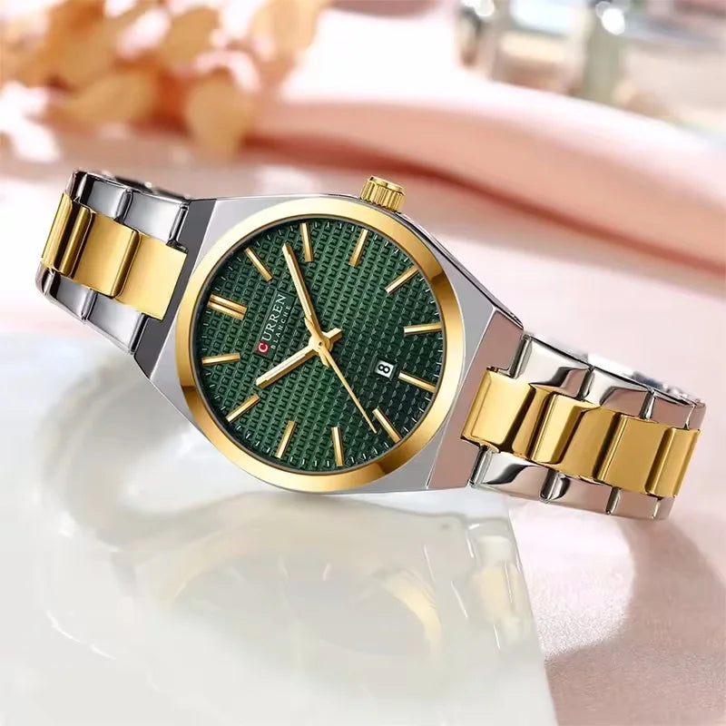 Curren 8439L Luxury Gold Green Watch For Women Original Waterproof Stainless Steel Woman Watches Simple Quartz Wristwatches