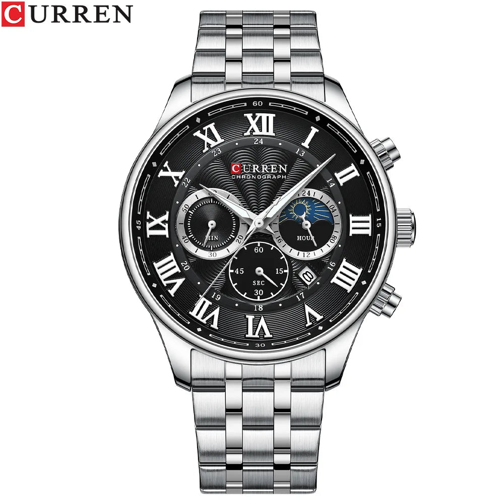 CURREN 8427 Men's Quartz Watch Fashion Business Calendar Stainless Steel Strap Silver Gold Wristwatch for Male