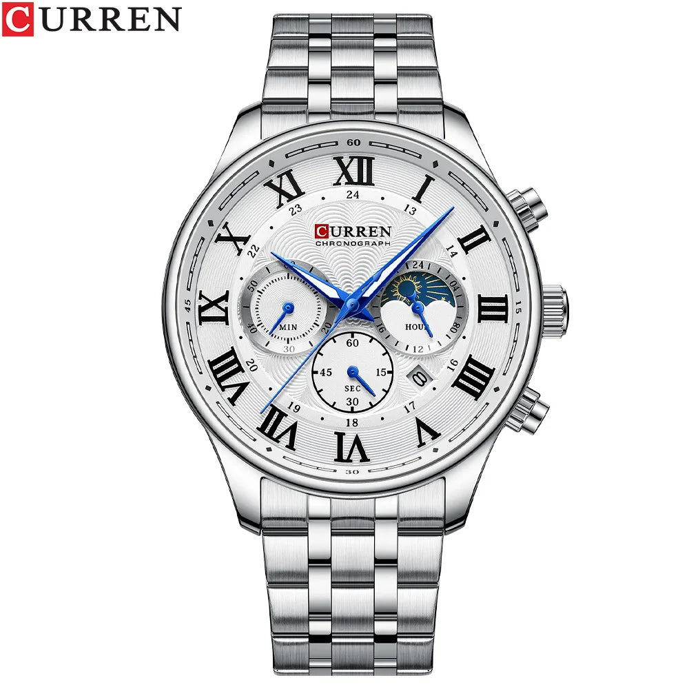 CURREN 8427 Men's Quartz Watch Fashion Business Calendar Stainless Steel Strap Silver Gold Wristwatch for Male