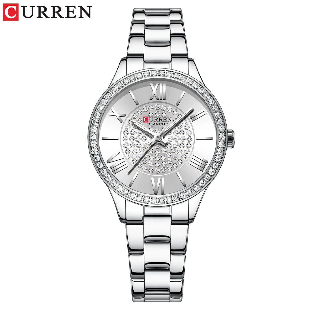 Curren 9084 Crystal Pave Dial Watch - Silver