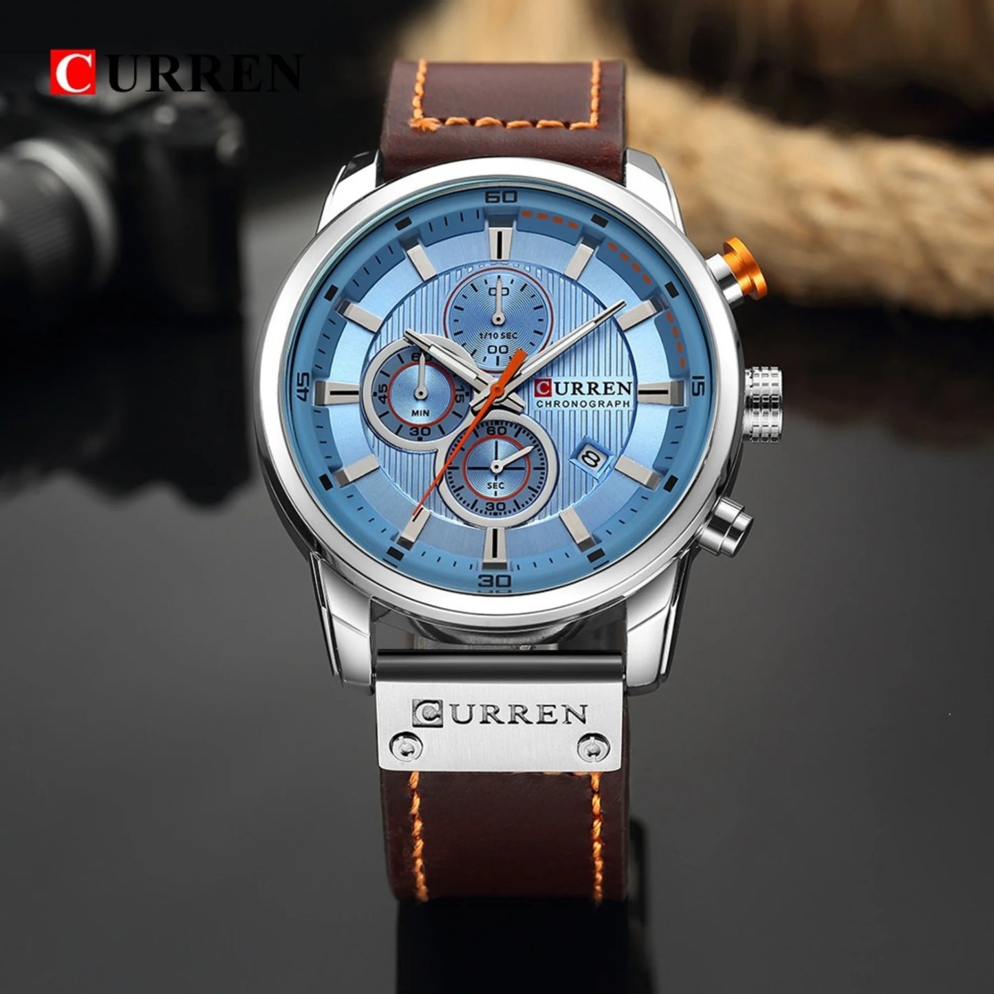 Curren Business Watch — Leather Strap, Calendar Function
