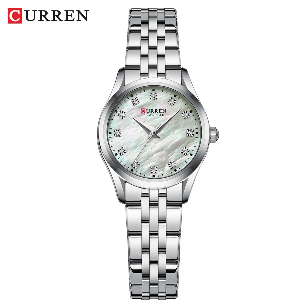 Curren Rhinestone Shell-Dial Watch — Two-Tone Steel, Women's