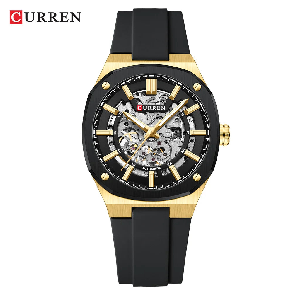 Curren Skeleton Automatic Watch - Golden Black