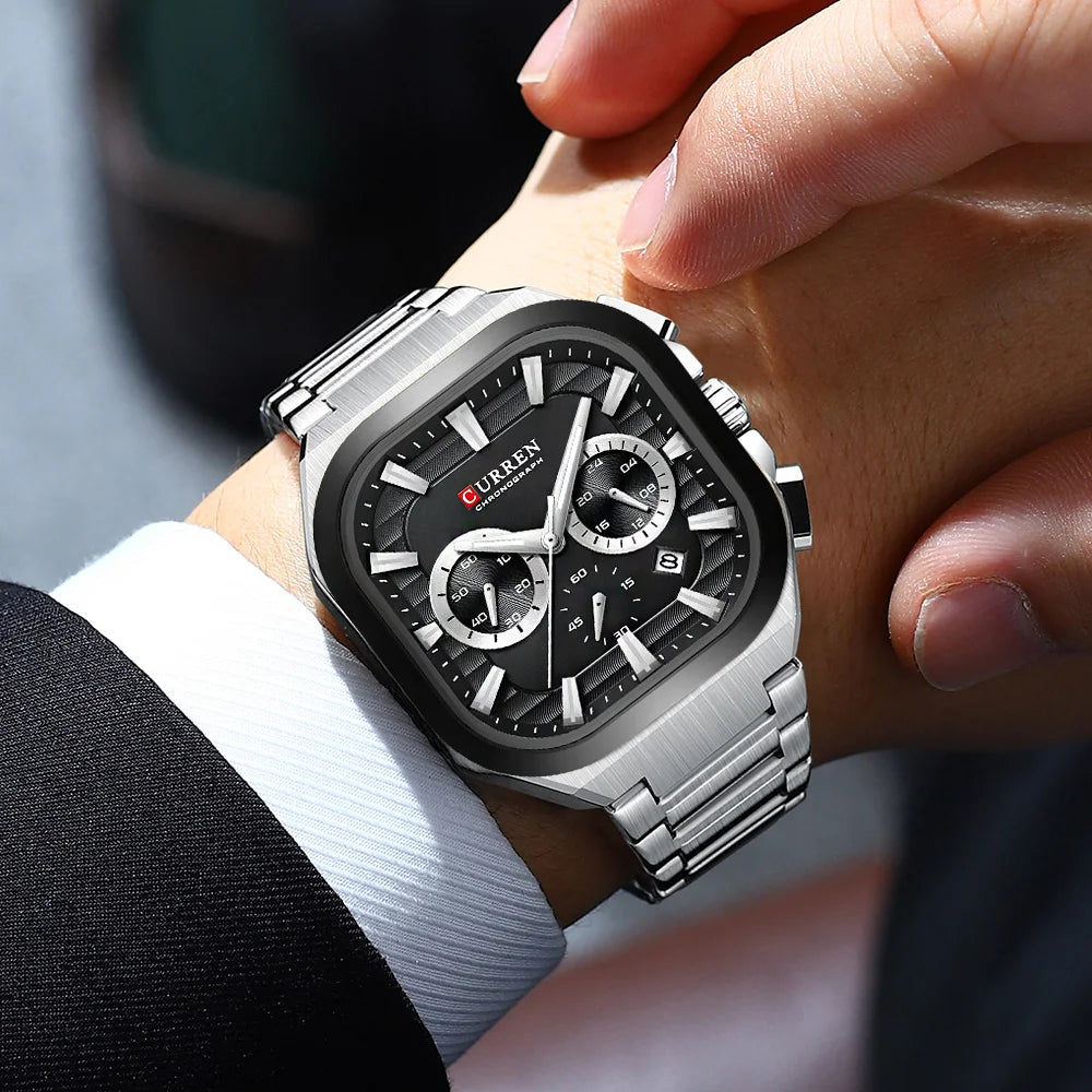 Curren 8496 Chronograph - Silver Black on wrist